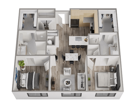 a 3d floor plan of a home with a bedroom and living room
